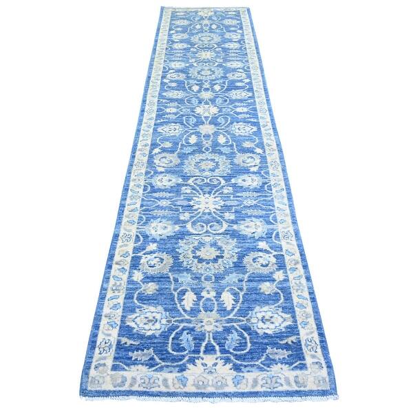 Shahbanu Rug Blue Soft Wool Hand Knotted Finer Peshawar with Mahal